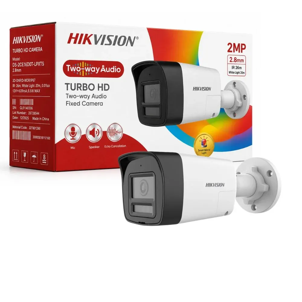 HIKVISION 2 ميجابكسل DS-2CE16SD0T-LPXTS مع إنذار صوتي 2.8 ملم للاستخدام الخارجي