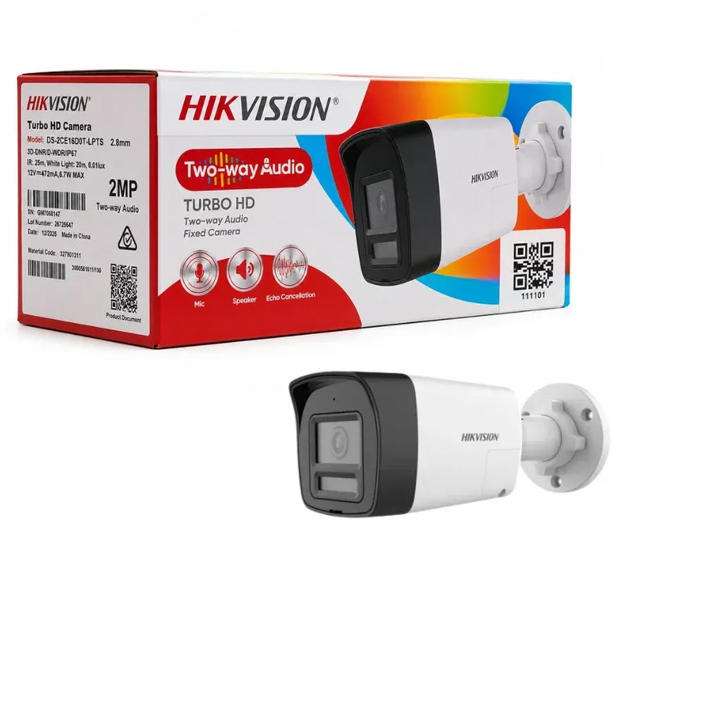 HIKVISION 2MP DS-2CE16D0T-LPXTS صوت ثنائي الاتجاه وصفارة إنذار 2.8 ملم للاستخدام الخارجي