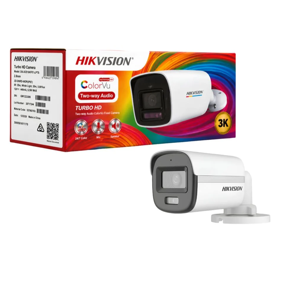 HIKVISION 3K DS-2CE10KF0T-LPTS صوت ثنائي الاتجاه 2.8 ملم للاستخدام الخارجي